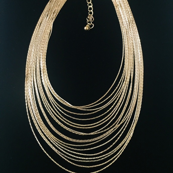 Beautiful Multi Chain Gold Tone Bib Necklace - Picture 2 of 3